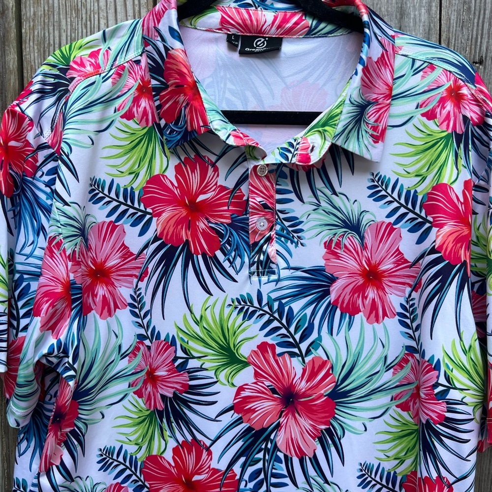 GREENSIDE Golf Polo Multicolor Floral Hawaiian Aloha Shirt Mens Large